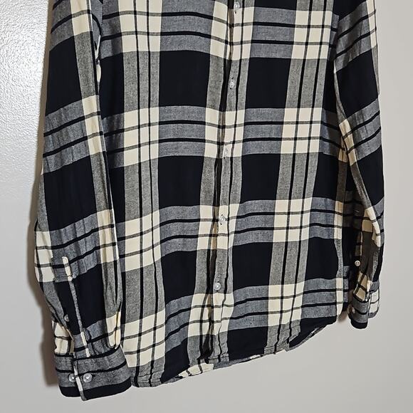 H&M Plaid Button Down Shirt Black Cream Gray Sz Medium - Picture 4 of 10